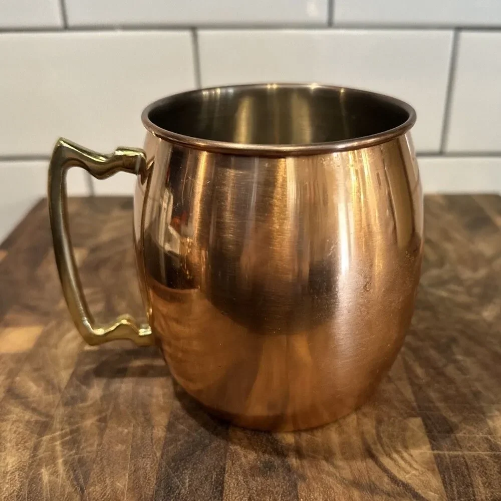 Vintage-Style Smooth Copper Moscow Mule Mugs with Gold Handles Set of 4 EUC